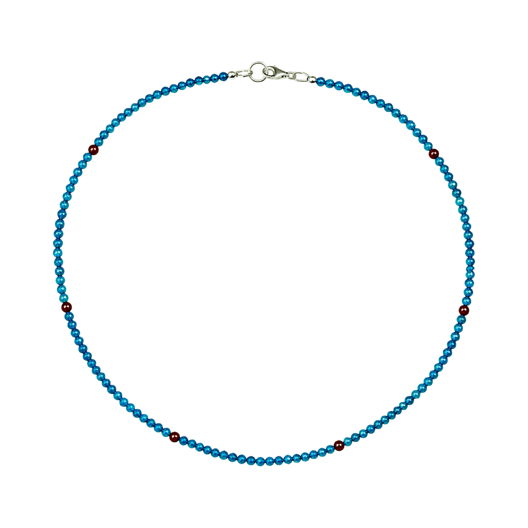 Zierliche Apatit - Halskette mit Granat - Verzierung - Atelier Tibet