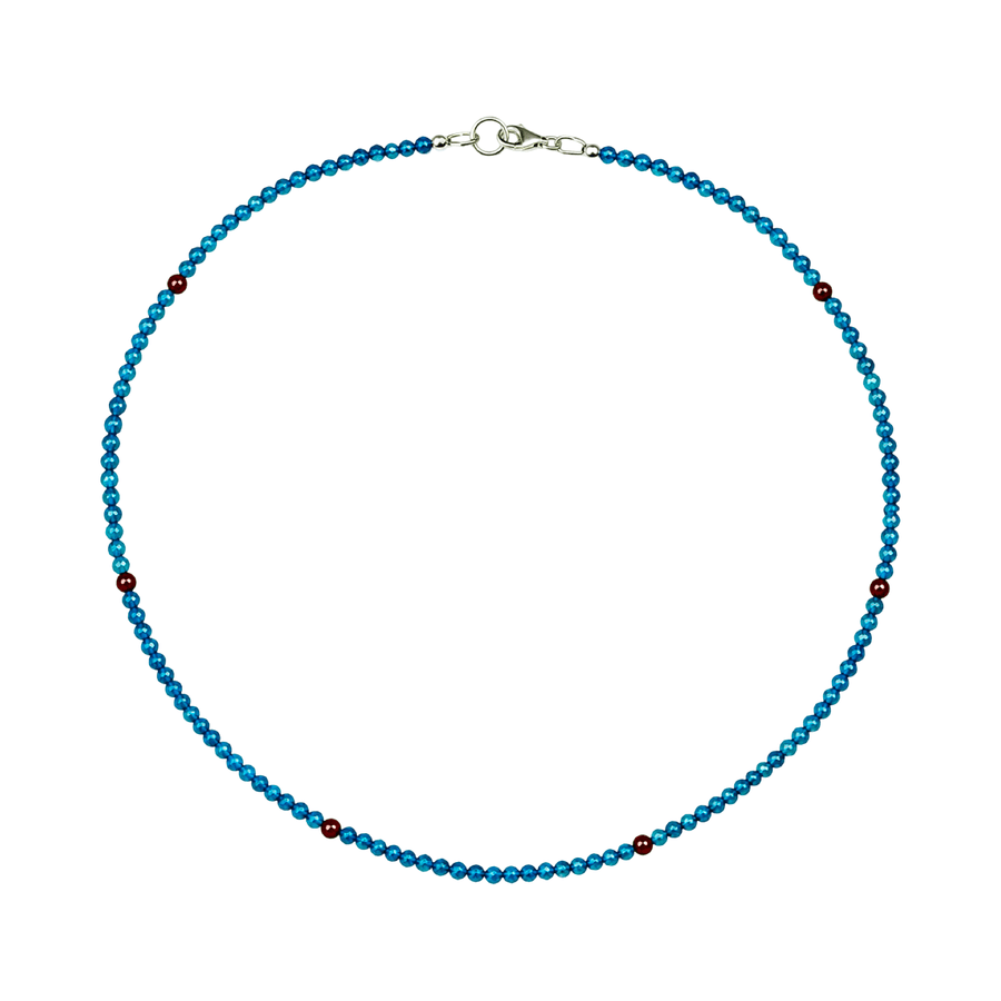 Zierliche Apatit - Halskette mit Granat - Verzierung - Atelier Tibet