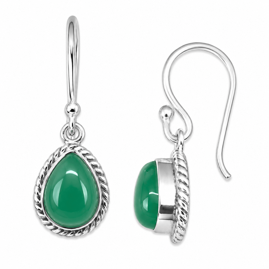 Zierliche Chrysopras Silber Ohranhänger - Atelier Tibet