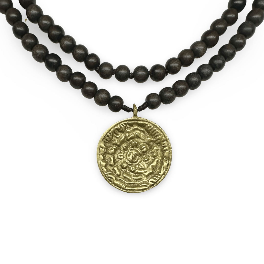 Zierliche Ebenholz - Mala mit Amulett - Atelier Tibet
