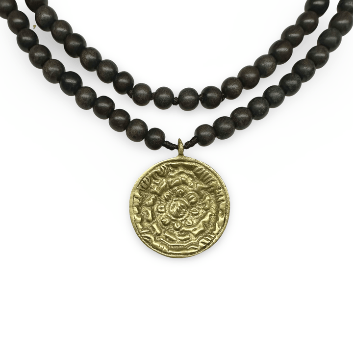 Zierliche Ebenholz - Mala mit Amulett - Atelier Tibet