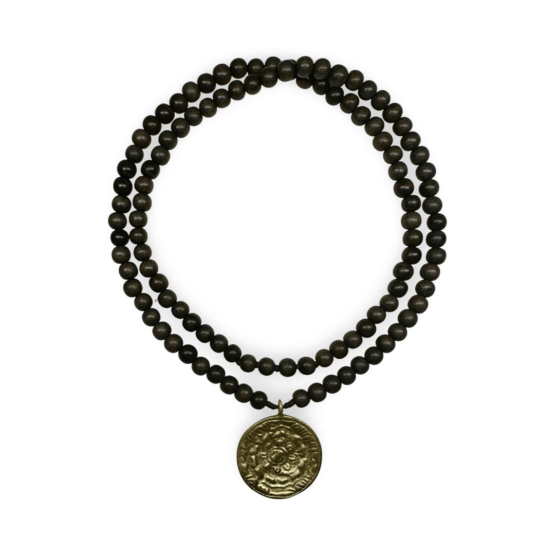 Zierliche Ebenholz - Mala mit Amulett - Atelier Tibet