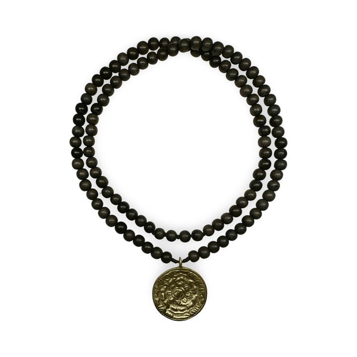 Zierliche Ebenholz - Mala mit Amulett - Atelier Tibet