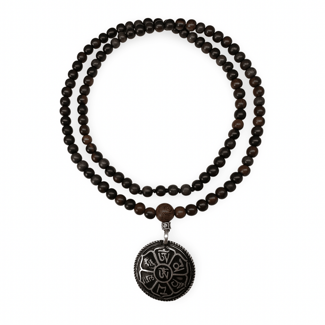Zierliche Ebenholz-Mala mit Amulett - Atelier Tibet