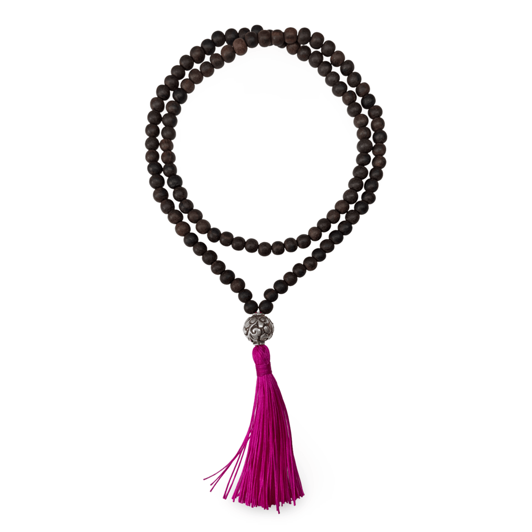 Zierliche Ebenholz-Mala mit Silber-Guruperle - Atelier Tibet