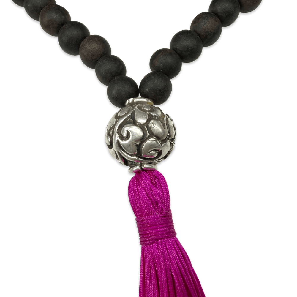 Zierliche Ebenholz-Mala mit Silber-Guruperle - Atelier Tibet