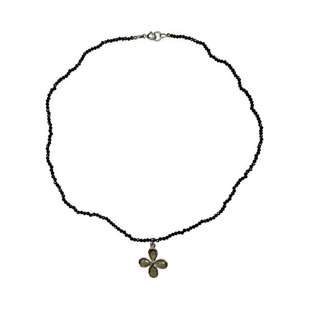 Zierliche Halskette mit facettiertem Spinell und Rauchquarz - Anhänger - Atelier Tibet