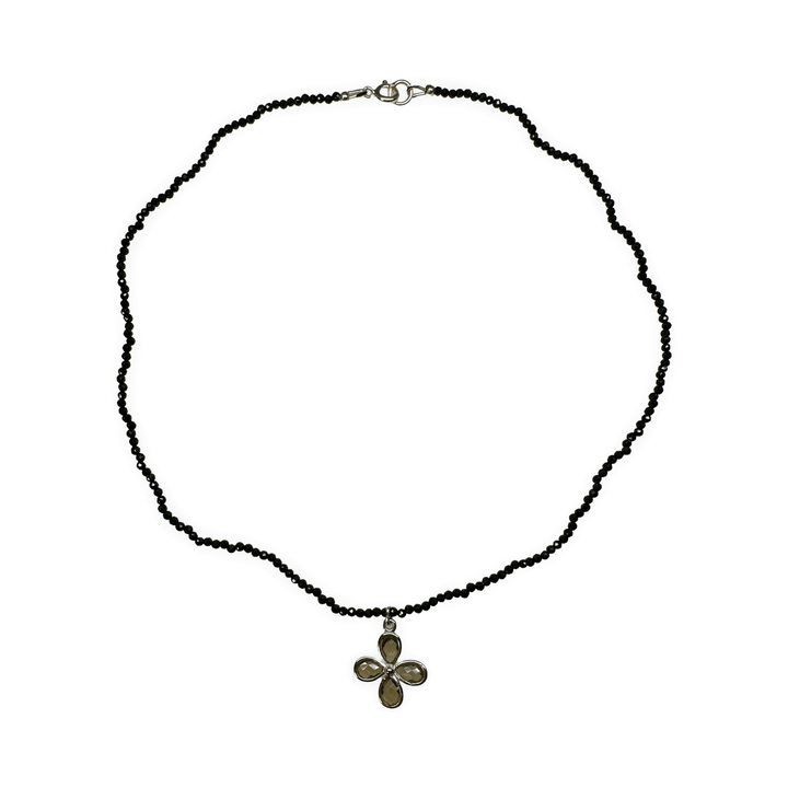 Zierliche Halskette mit facettiertem Spinell und Rauchquarz - Anhänger - Atelier Tibet