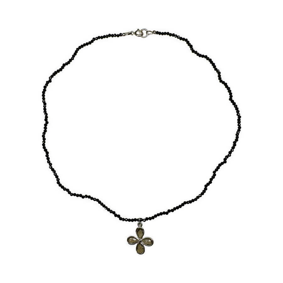 Zierliche Halskette mit facettiertem Spinell und Rauchquarz - Anhänger - Atelier Tibet