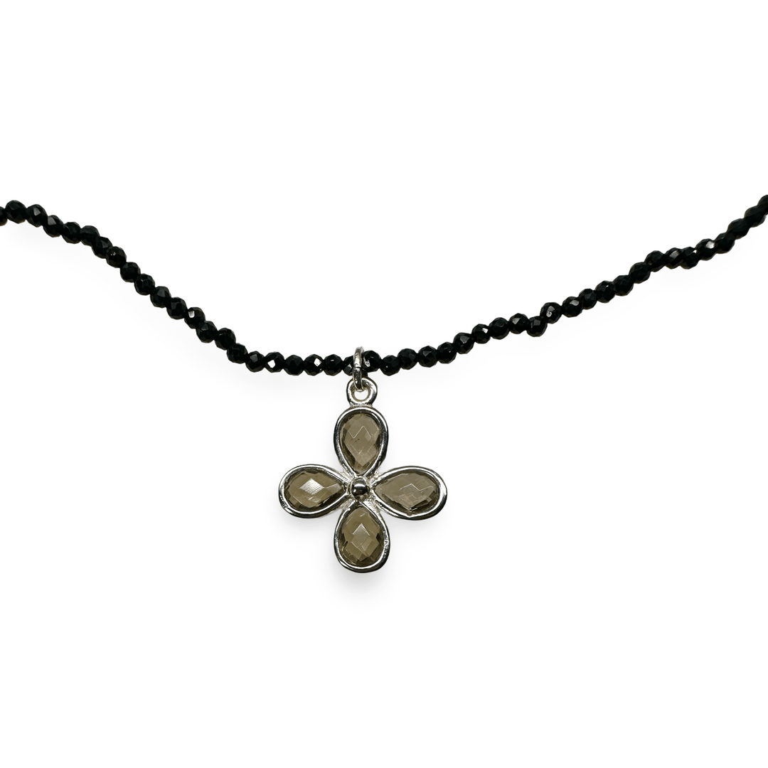 Zierliche Halskette mit facettiertem Spinell und Rauchquarz - Anhänger - Atelier Tibet
