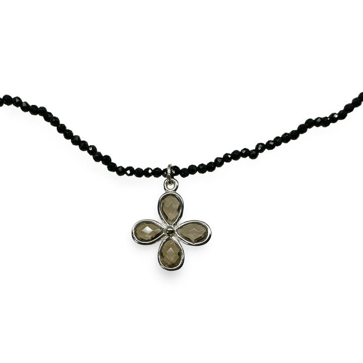 Zierliche Halskette mit facettiertem Spinell und Rauchquarz - Anhänger - Atelier Tibet