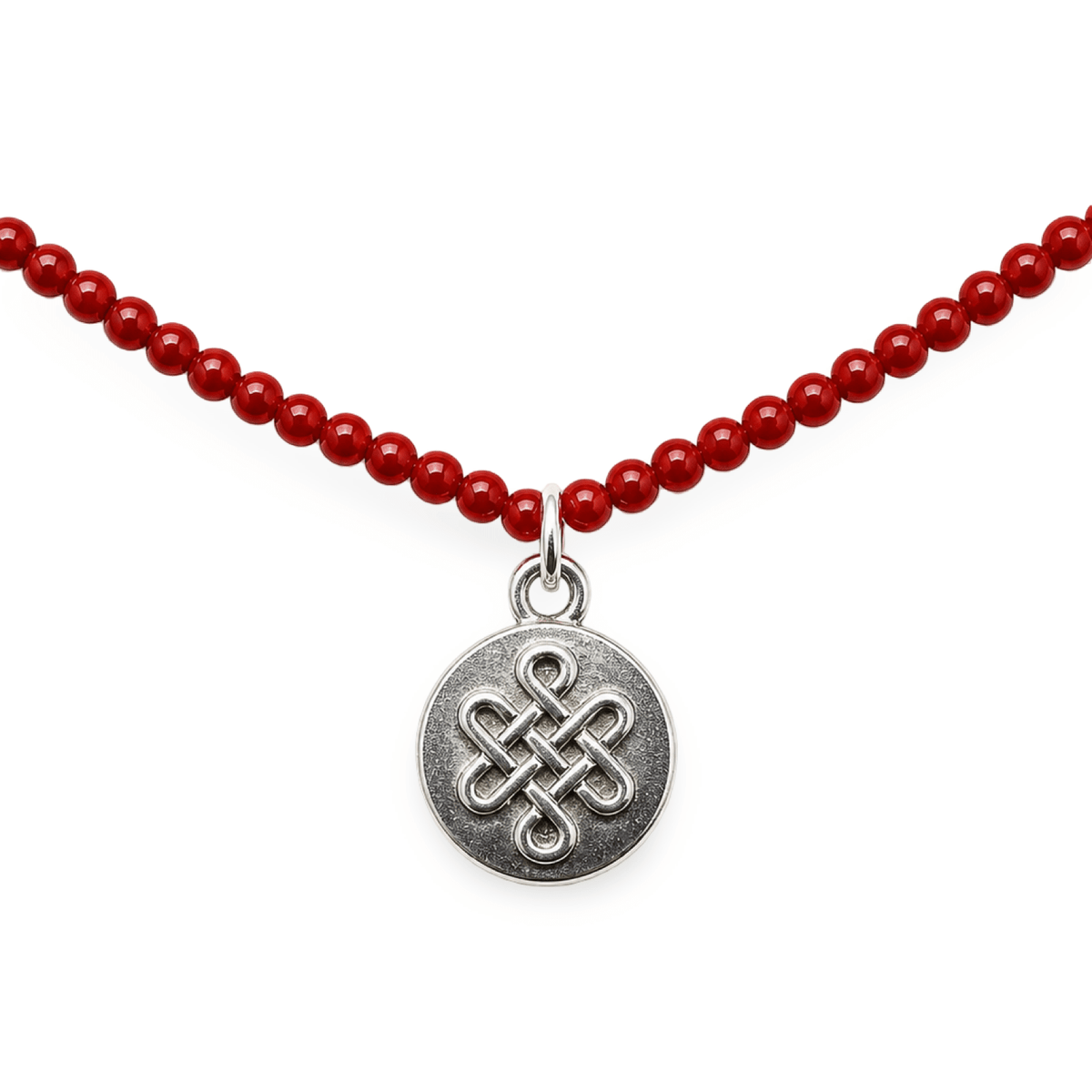 Zierliche Karneol - Kette mit Silber - Medaillon «Endloser Knoten» - Atelier Tibet