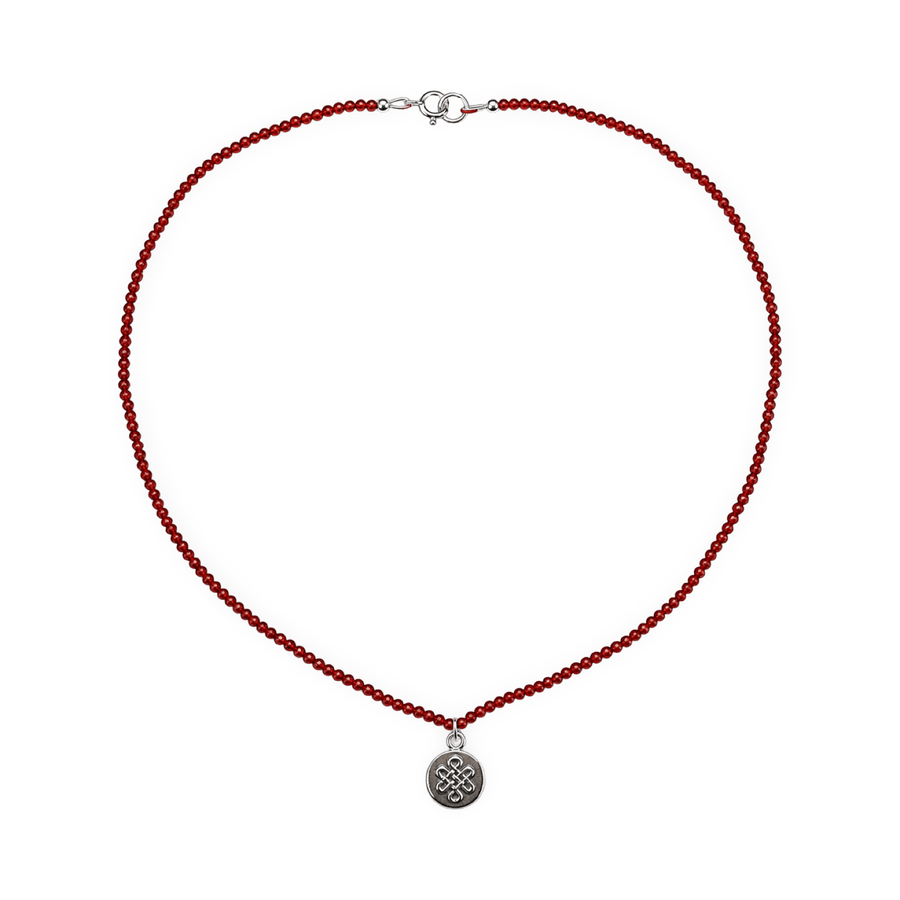 Zierliche Karneol - Kette mit Silber - Medaillon «Endloser Knoten» - Atelier Tibet