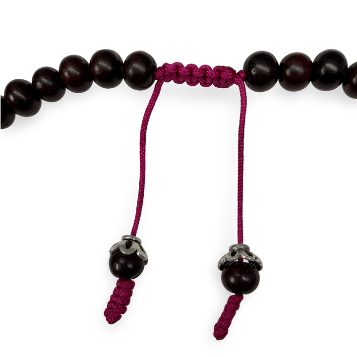 Zierliche Mala aus Rosenholz mit Rudraksha und Türkis - Atelier Tibet