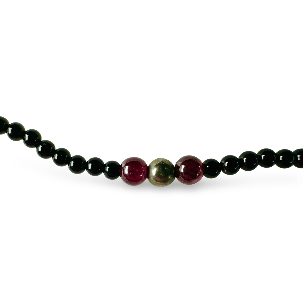 Zierliche Onyx - , Granat - und Pyrit - Halskette - Atelier Tibet