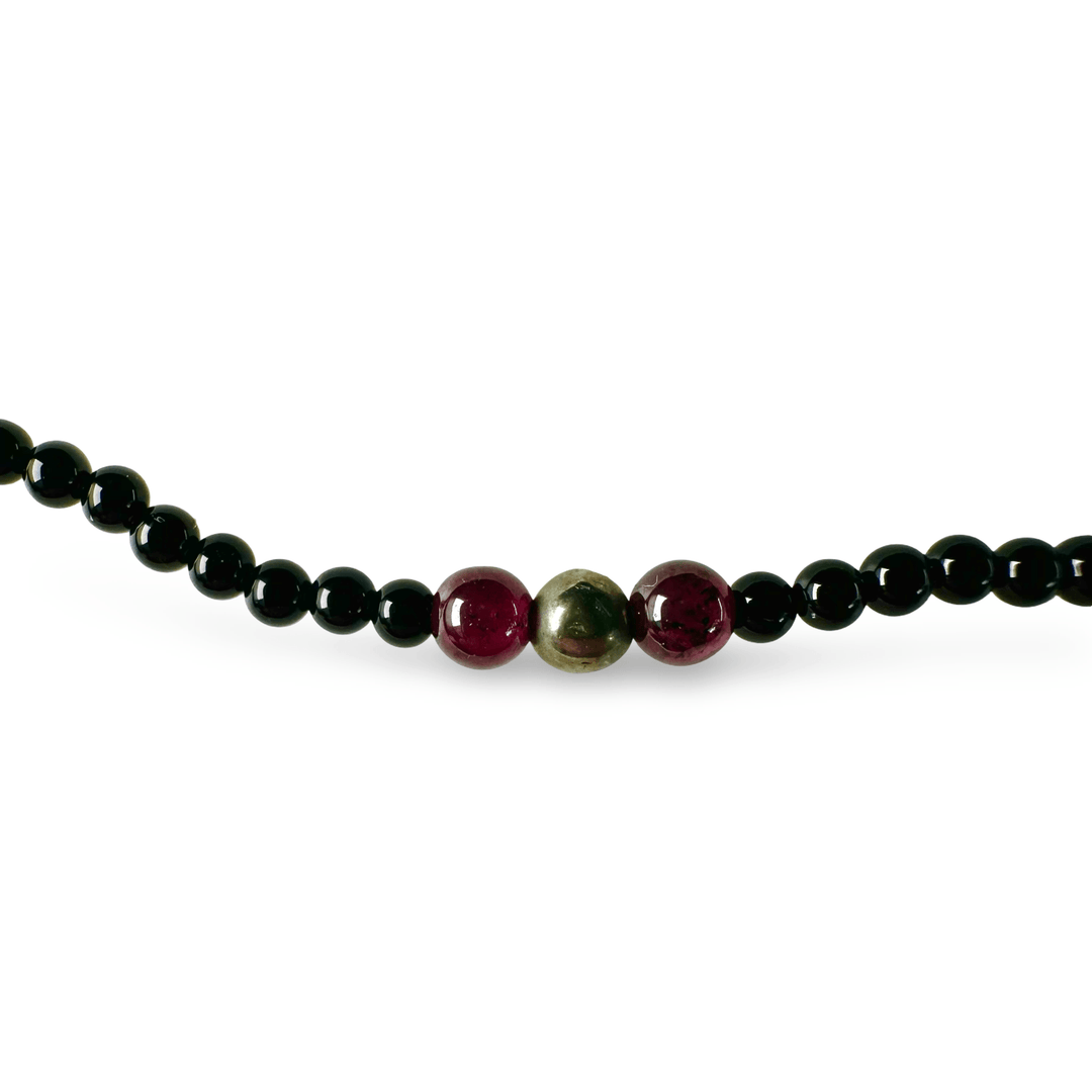 Zierliche Onyx - , Granat - und Pyrit - Halskette - Atelier Tibet