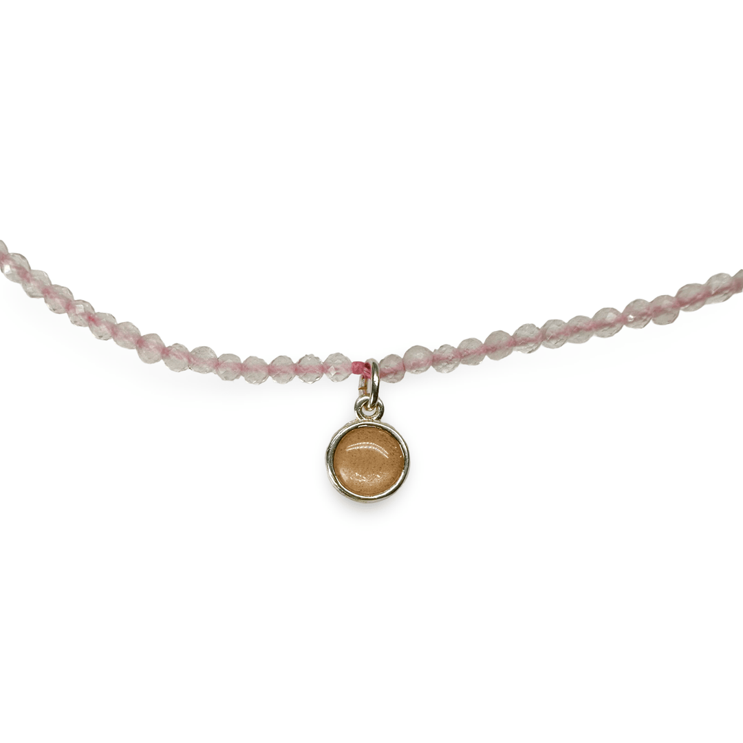 Zierliche Rosenquarz Halskette mit Mondstein - Anhänger - Atelier Tibet