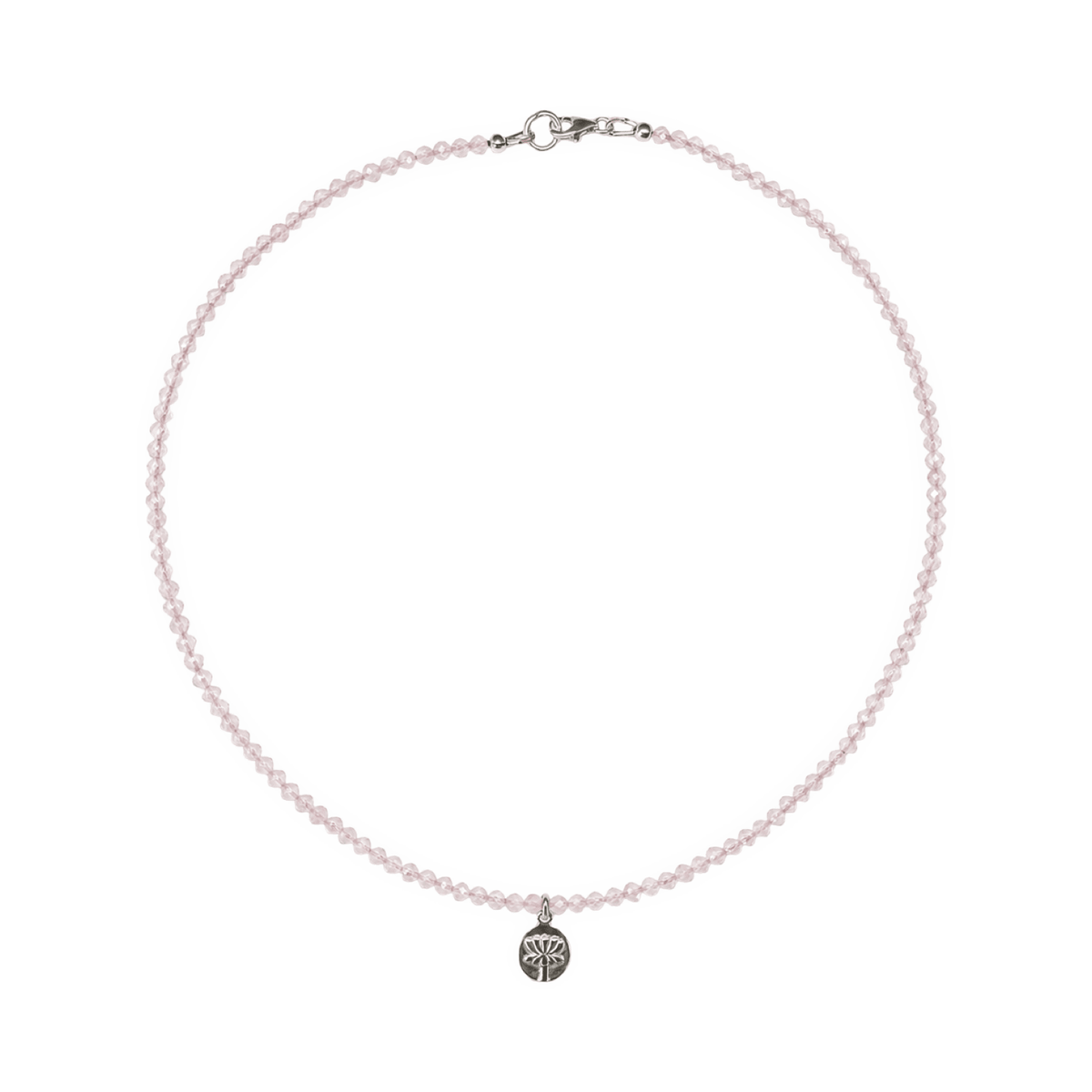 Zierliche Rosenquarz Halskette mit Silber - Anhänger «Lotus - Blüte» - Atelier Tibet