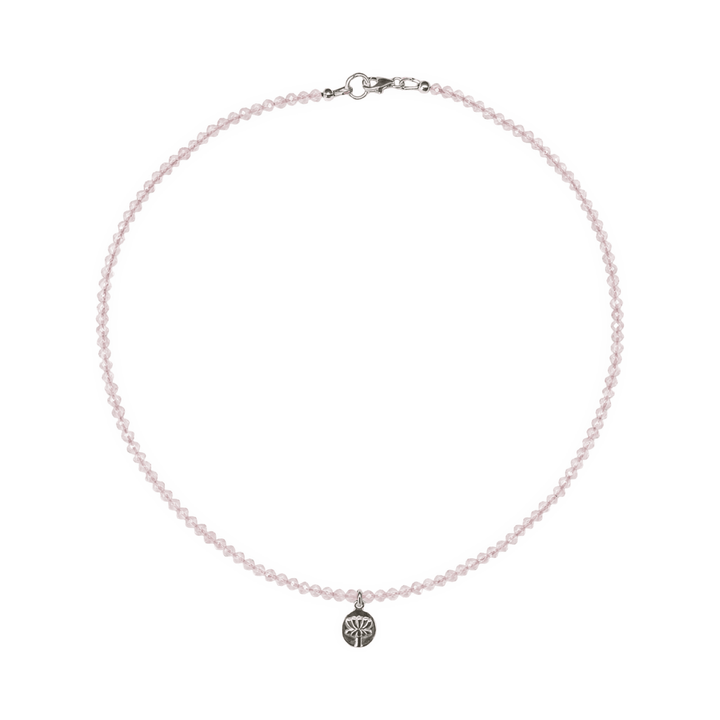 Zierliche Rosenquarz Halskette mit Silber - Anhänger «Lotus - Blüte» - Atelier Tibet