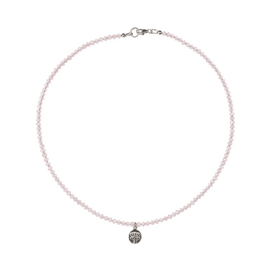 Zierliche Rosenquarz Halskette mit Silber - Anhänger «Lotus - Blüte» - Atelier Tibet
