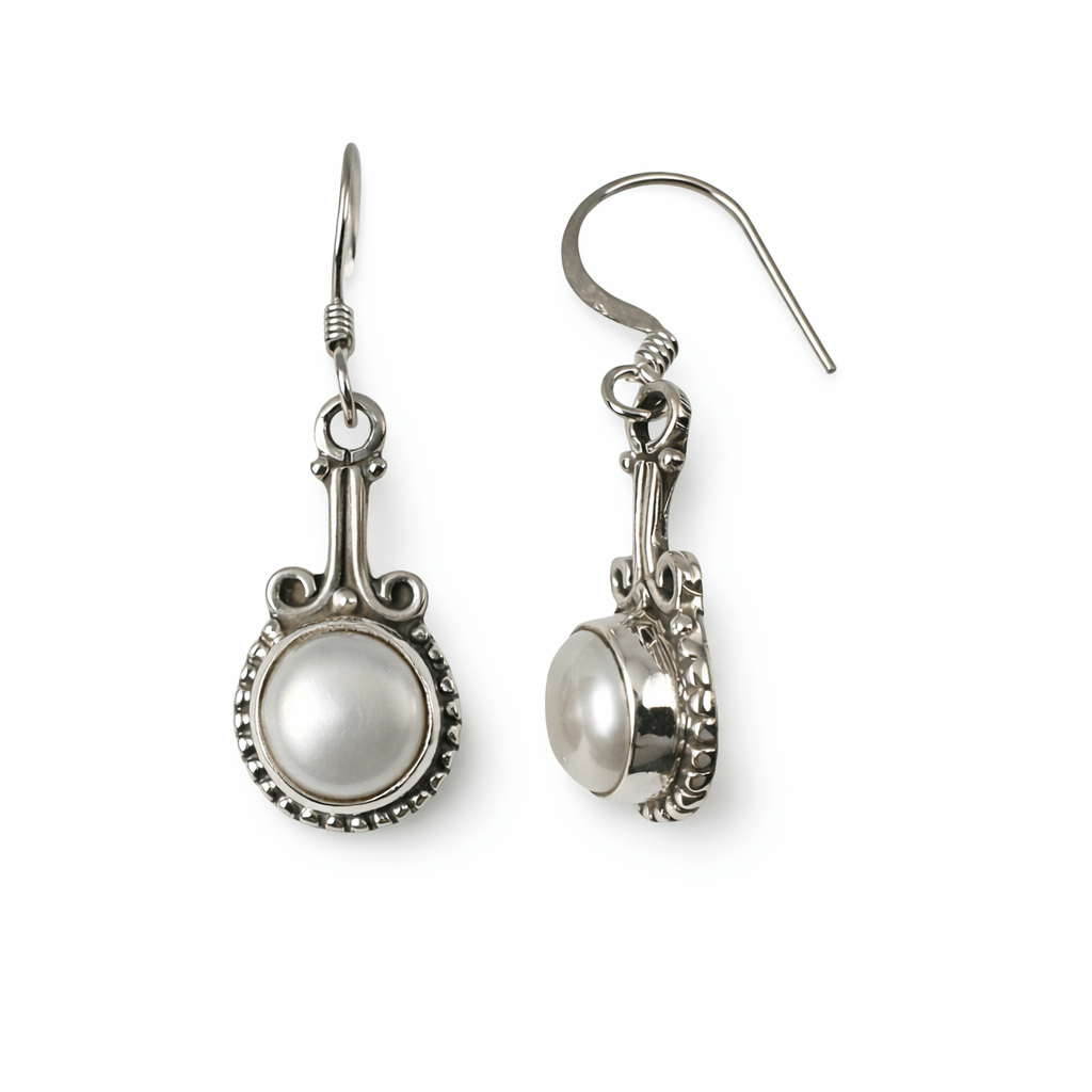 Zierliche Silber - Ohranhänger mit Halbedelstein - Atelier Tibet