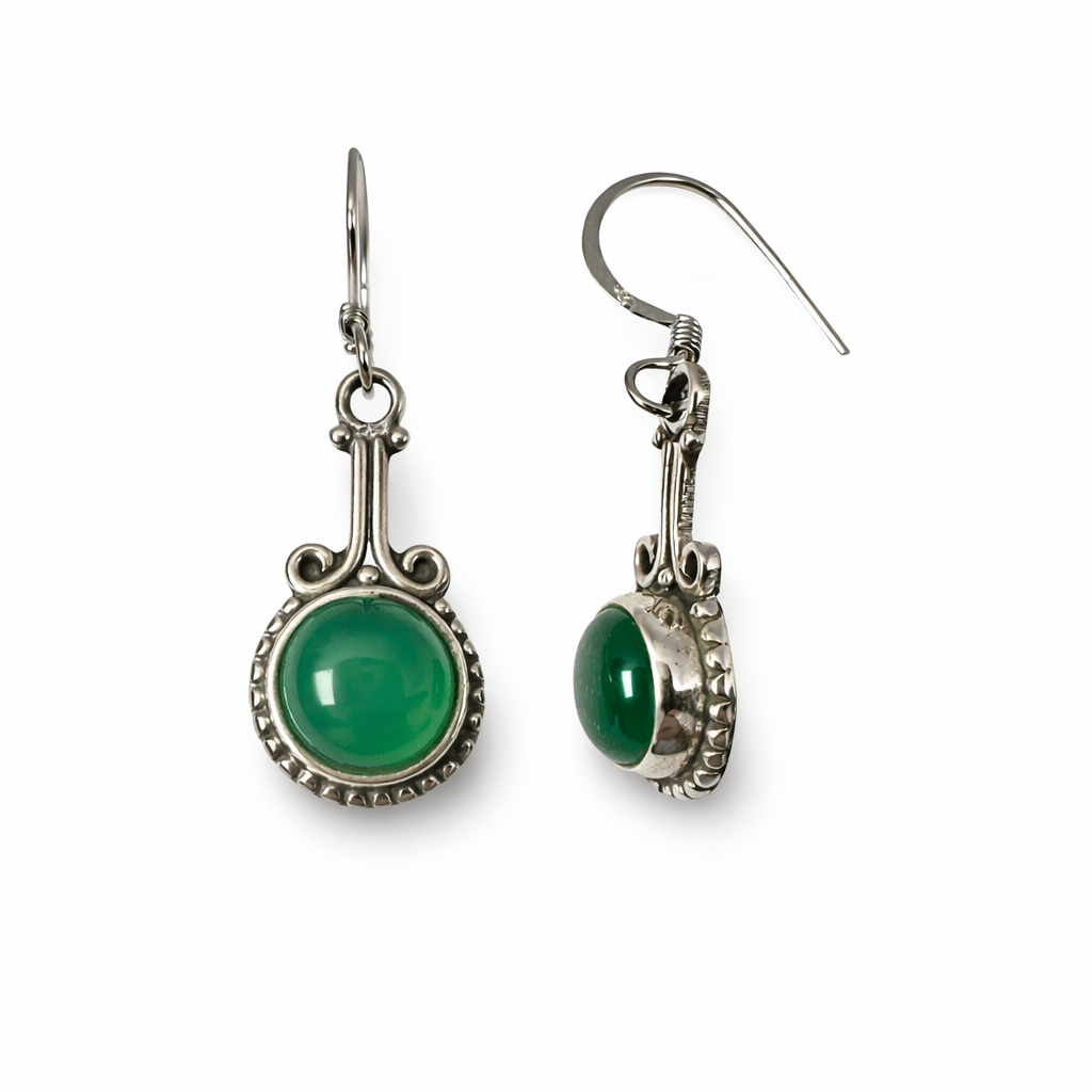 Zierliche Silber - Ohranhänger mit Halbedelstein - Atelier Tibet