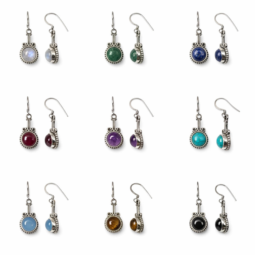 Zierliche Silber - Ohranhänger mit Halbedelstein - Atelier Tibet