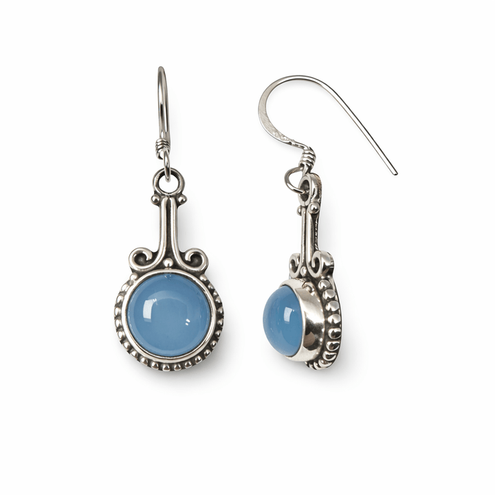 Zierliche Silber - Ohranhänger mit Halbedelstein - Atelier Tibet