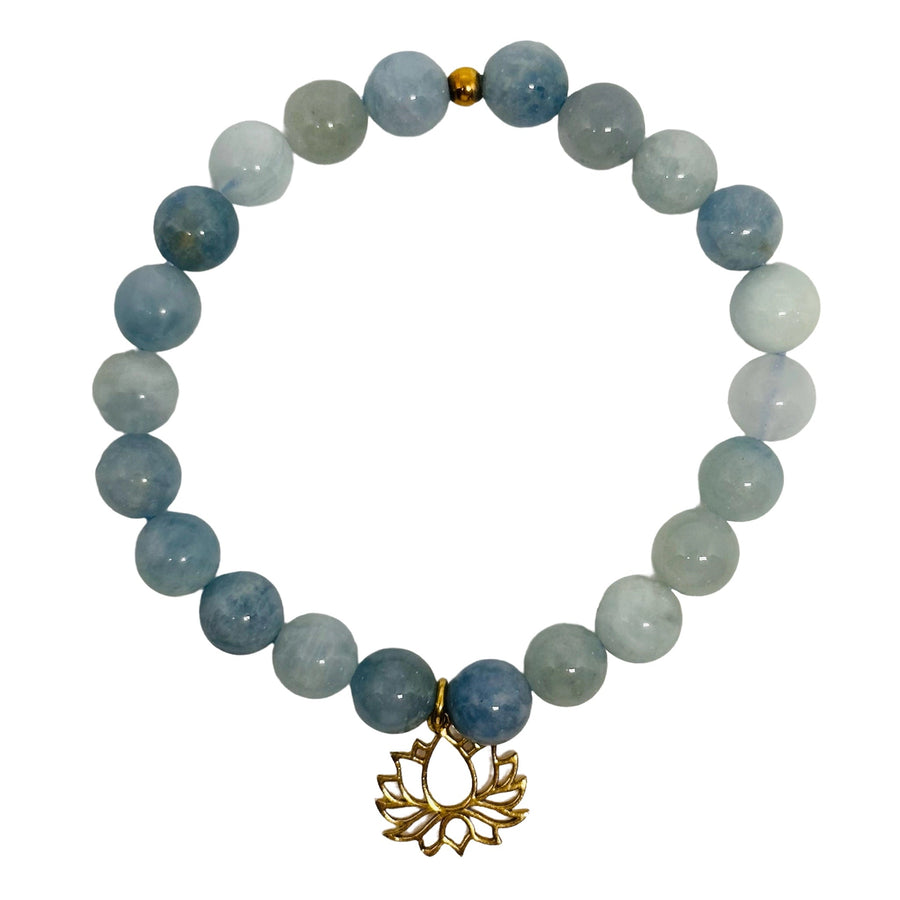 Aquamarin Armband Mala mit Lotus-Anhänger - Atelier Tibet