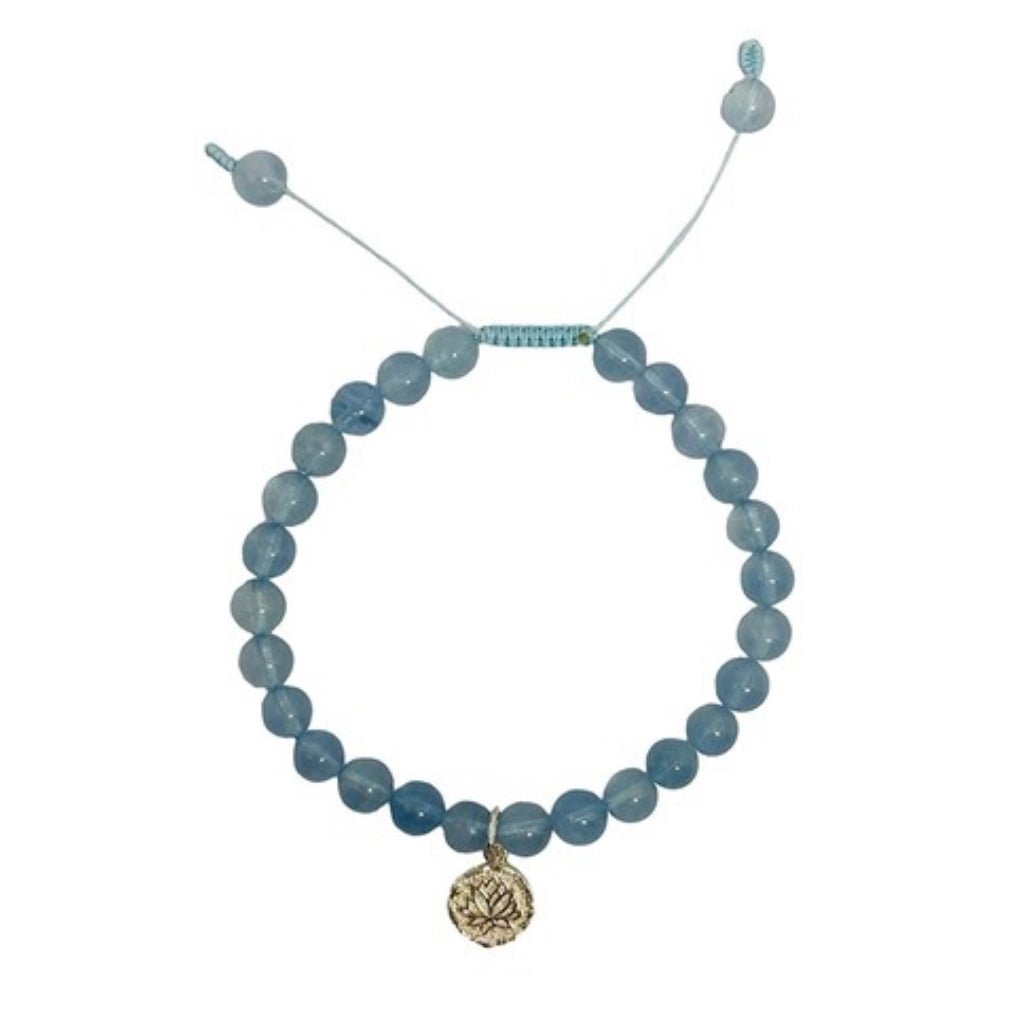 Aquamarin Armband Mala mit Lotus-Anhänger - Atelier Tibet