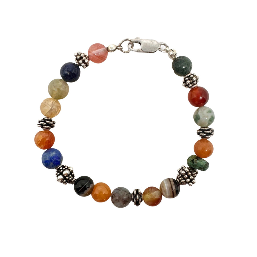 Armband Mala mit Halbedelsteinen und Silberperlen - Atelier Tibet