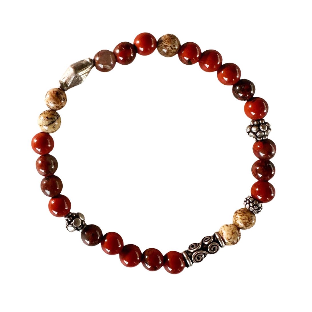 Armband Mala mit Jaspissteinen und Silberperlen - Atelier Tibet