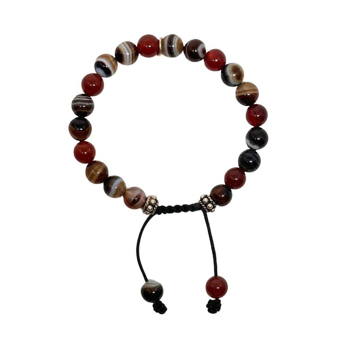 Armband Mala mit Karneol-, Onyx- und Silberperlen - Atelier Tibet