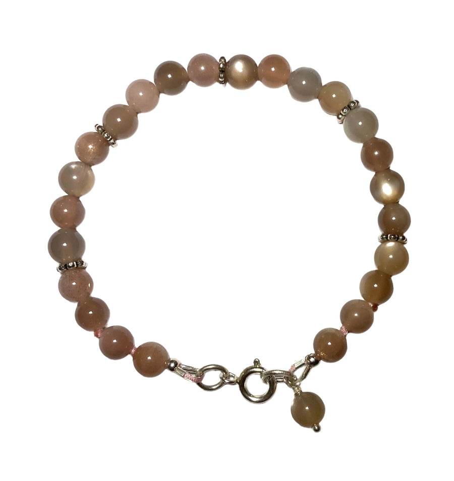 Armband Mala mit Mondsteinperlen und Silberelementen - Atelier Tibet