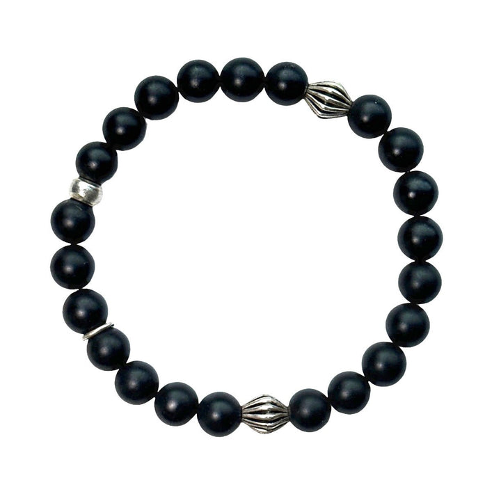 Armband-Mala mit Onyx und Silberperlen - Atelier Tibet