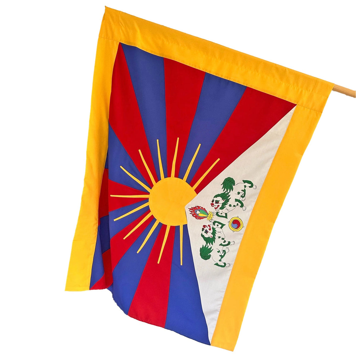 Aufwendig hergestellte, grosse «Schneelöwen-Flagge» aus Seide - Atelier Tibet