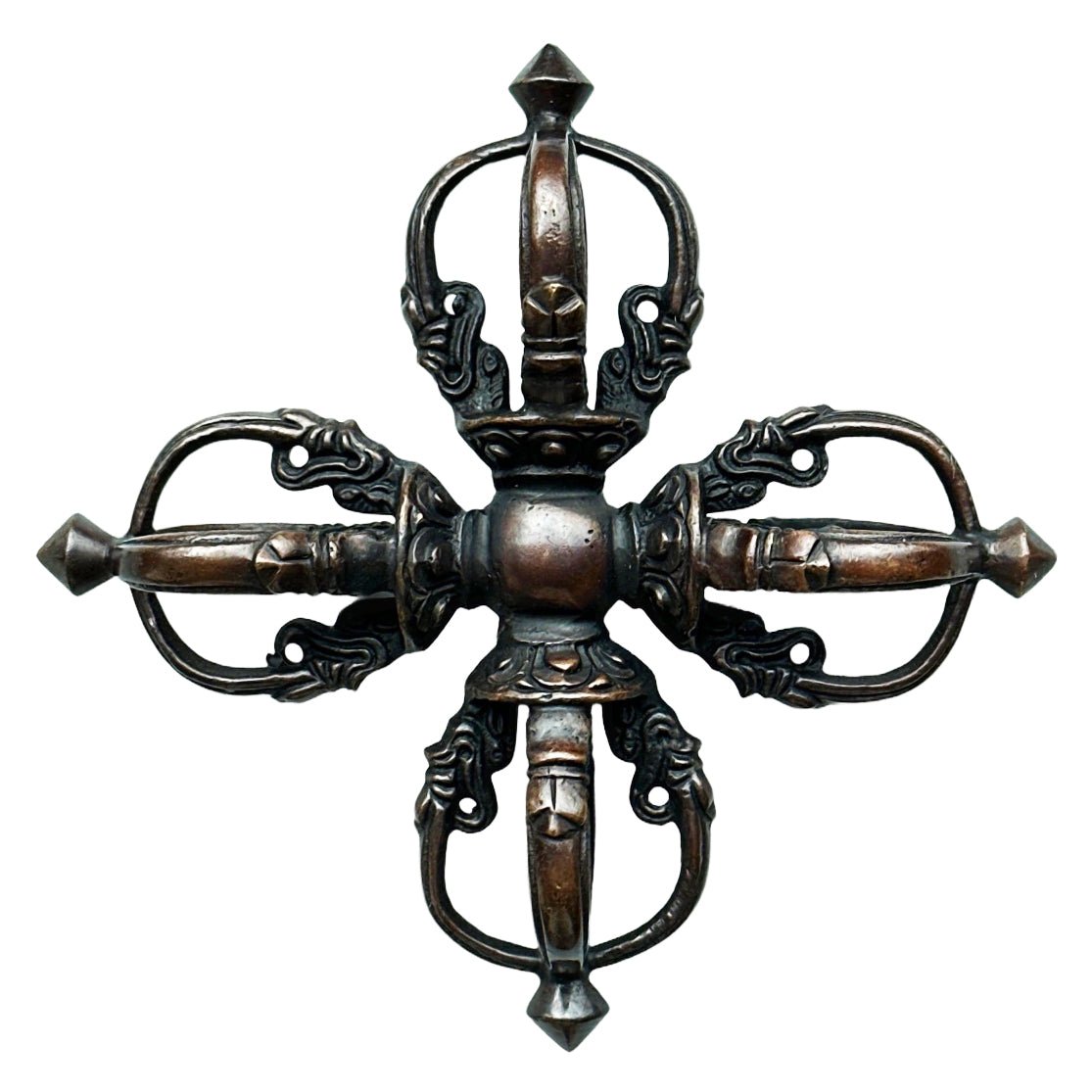 Doppel Dorje / Vajra aus oxidiertem Kupfer (10.5 cm) - Atelier Tibet