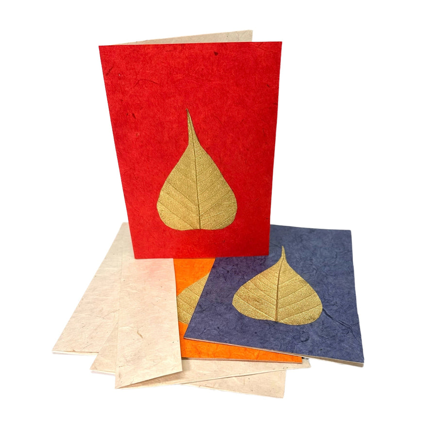 Doppelkarte «Bodhi-Blatt» mit Umschlag aus Lokta-Papier - Atelier Tibet