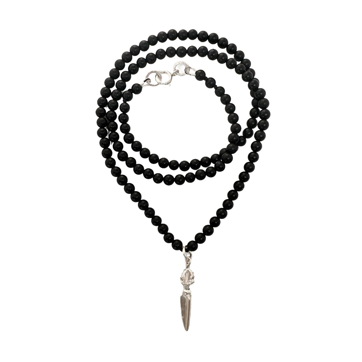 Feine Onyx-Halskette mit Silber-Phurpa - Atelier Tibet