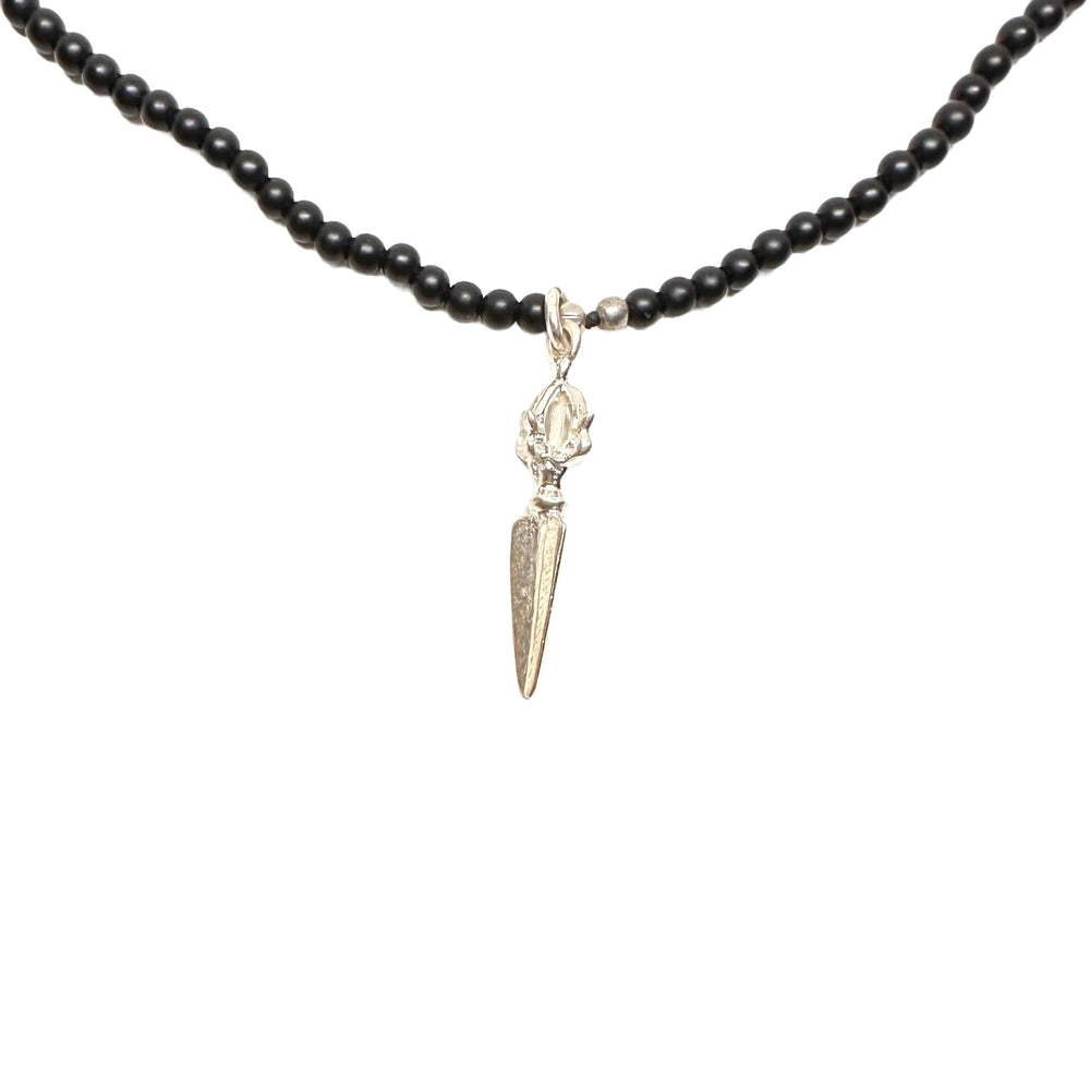 Feine Onyx-Halskette mit Silber-Phurpa - Atelier Tibet