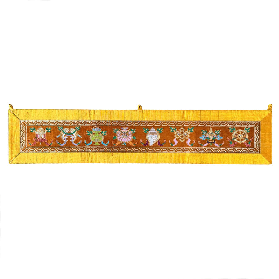 Glückssymbole-Wandbehang aus Seidenbrokat - Atelier Tibet