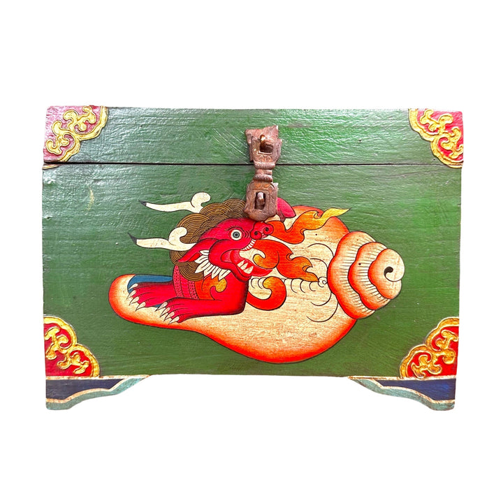 Grosse Tibetische Muschel-Drachen-Holzschatulle - Atelier Tibet