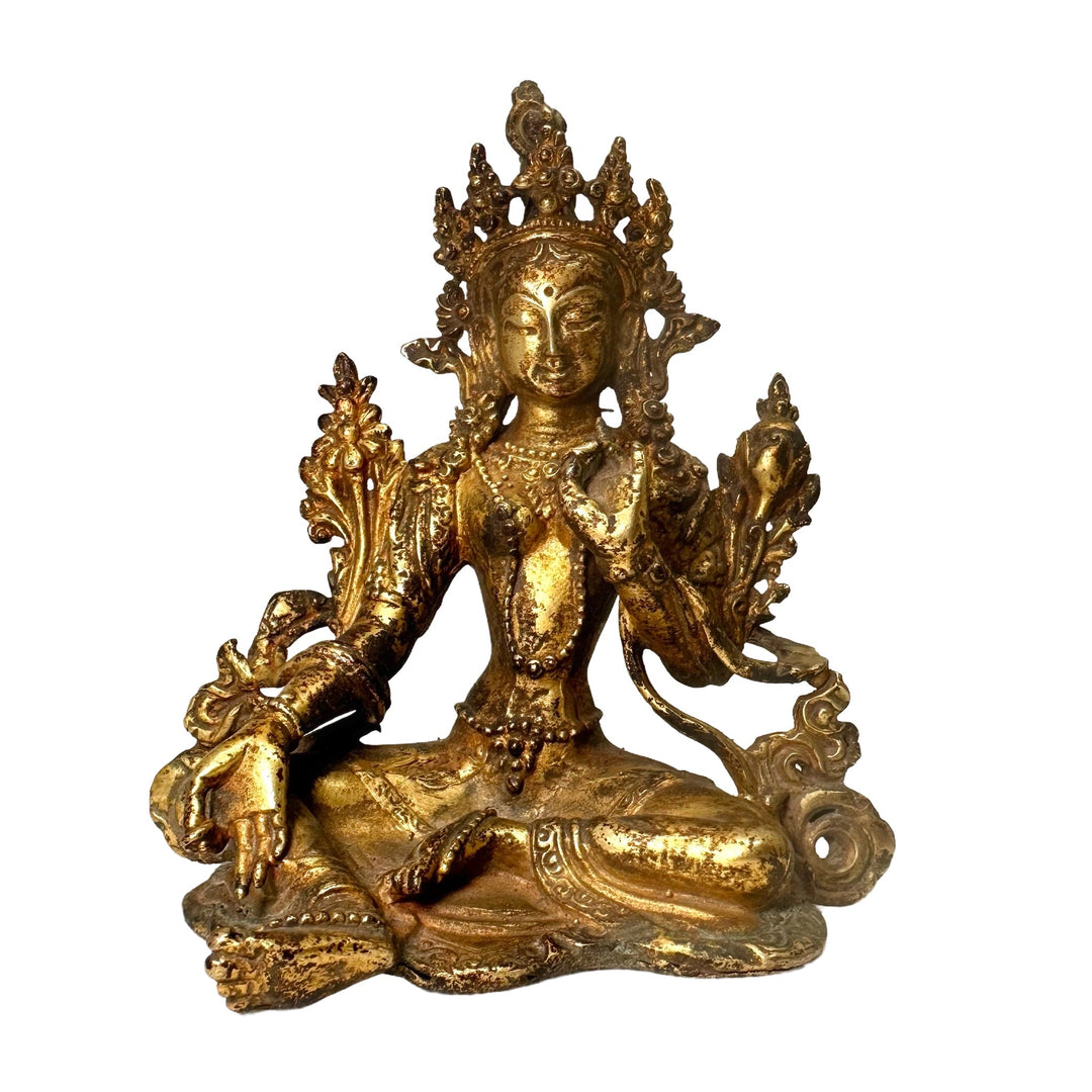 Grüne Tara Statue aus vergoldetem Kupfer - Atelier Tibet