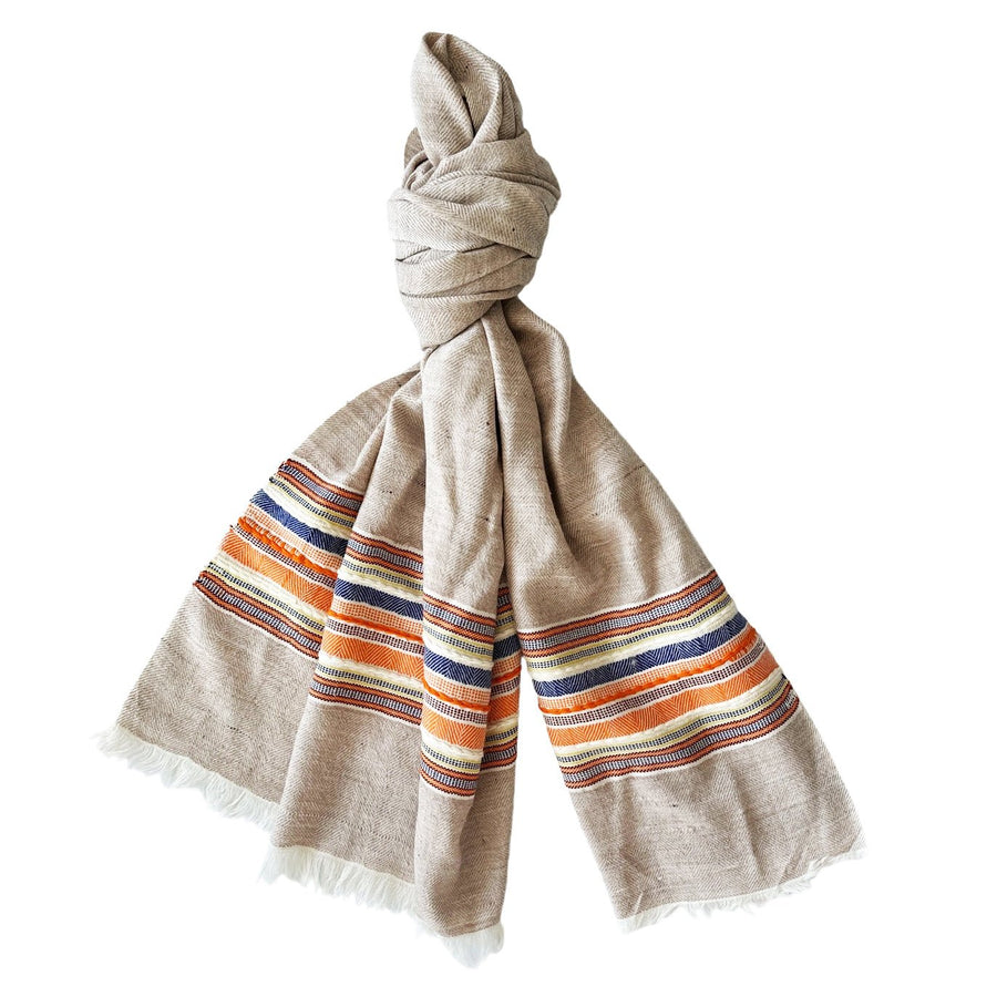 Himalaya-Schal | Pashmina, Wolle | Beige-Colour-Stripes - Atelier Tibet