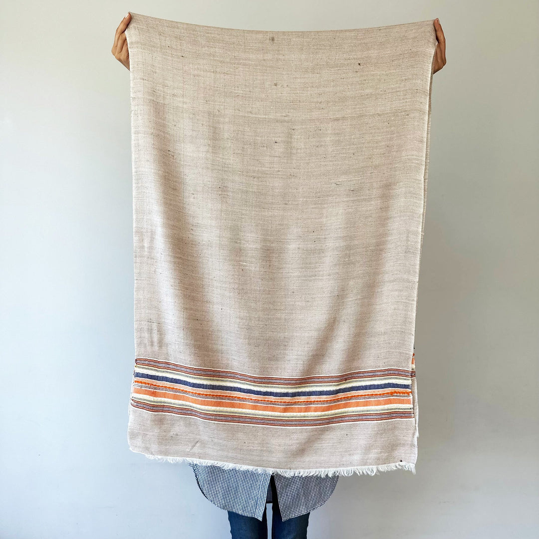 Himalaya-Schal | Pashmina, Wolle | Beige-Colour-Stripes - Atelier Tibet