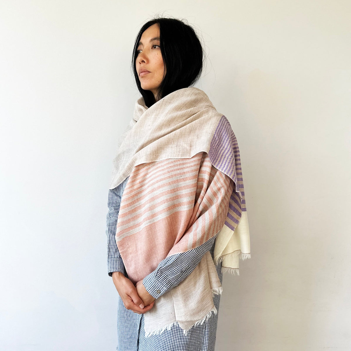 Himalaya-Schal | Pashmina, Wolle | Beige-White-Rose-Violet - Atelier Tibet