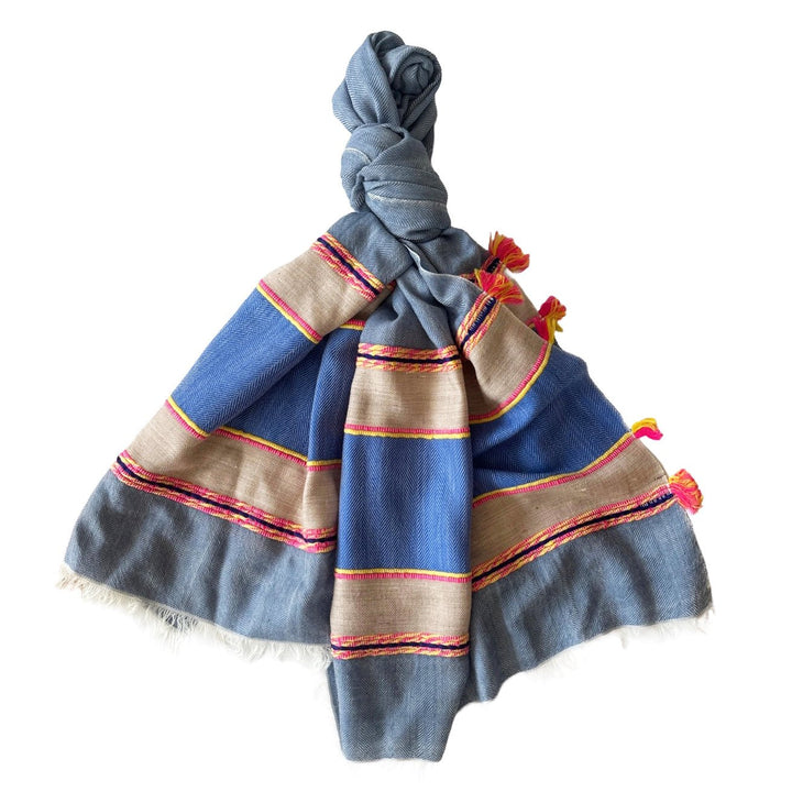 Himalaya-Schal | Pashmina, Wolle | Blau, Beige und Pink - Atelier Tibet