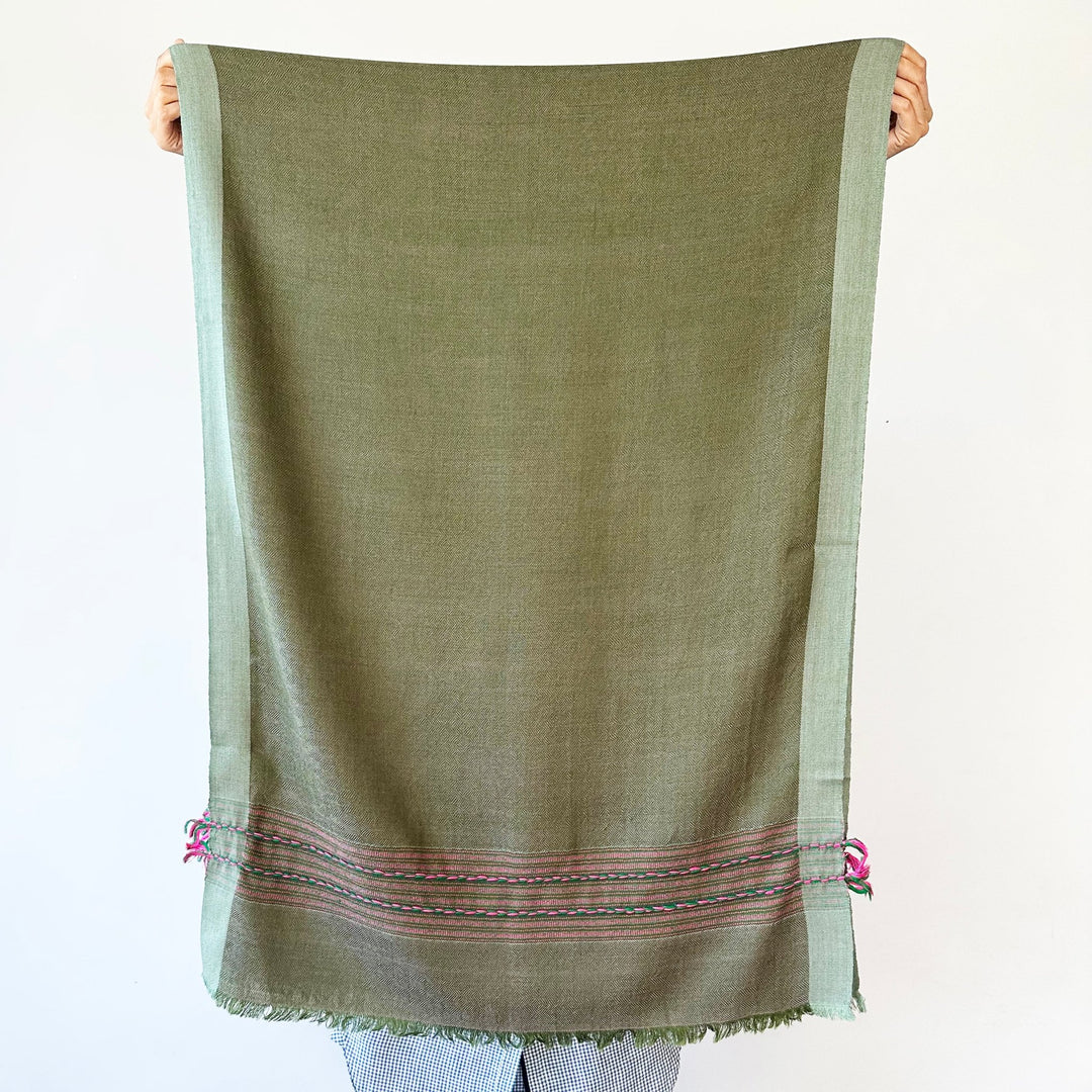 Himalaya-Schal | Pashmina, Wolle | Green PinkStripes - Atelier Tibet