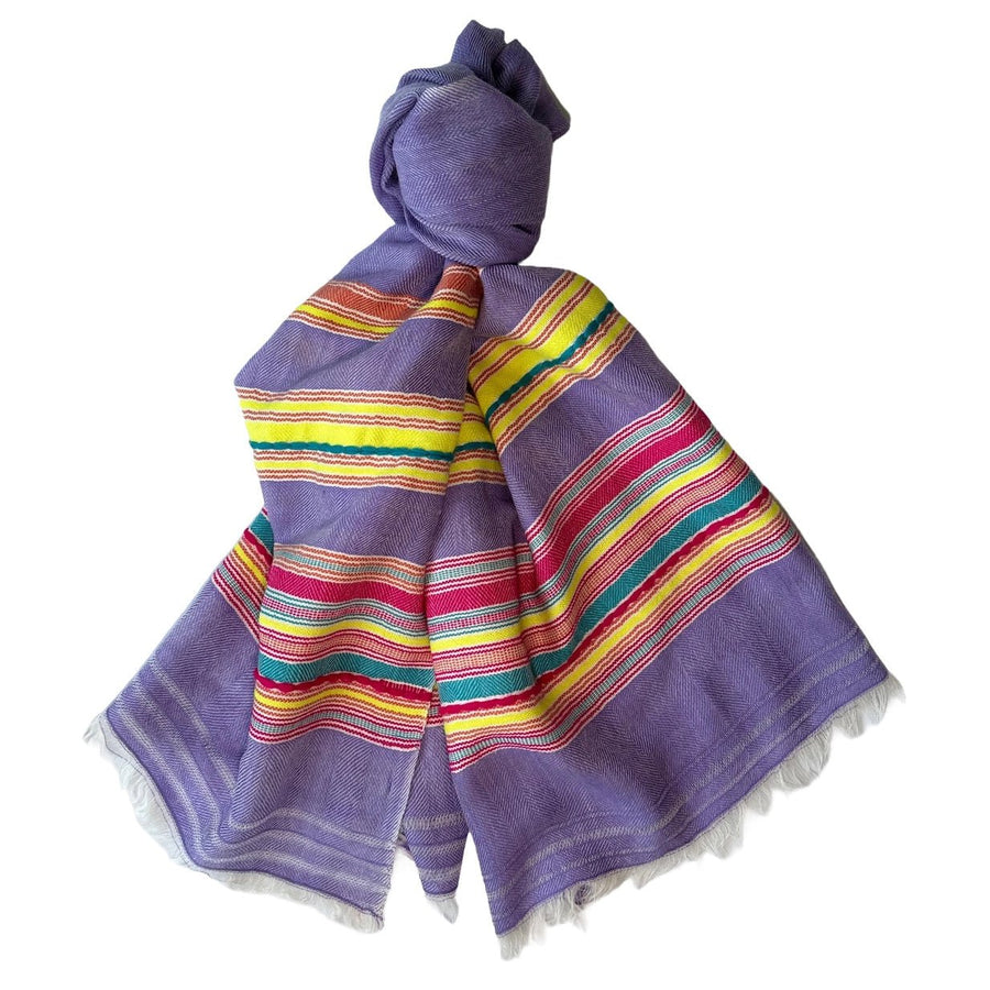 Himalaya-Schal | Pashmina, Wolle | Lila Colourful-Stripes - Atelier Tibet