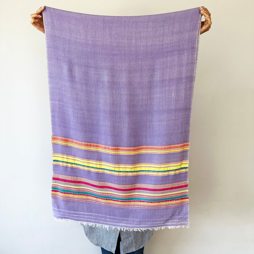 Himalaya-Schal | Pashmina, Wolle | Lila Colourful-Stripes - Atelier Tibet